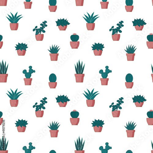 Cacti and Succulents Pattern White Background