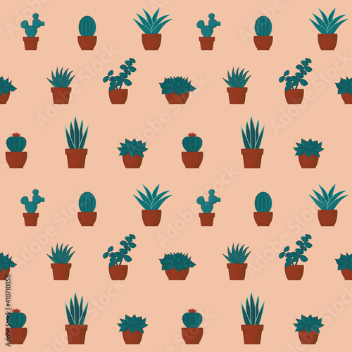 Cacti and Succulents Pattern Orange Background