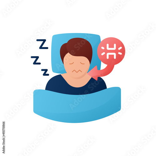 Teeth grinding flat icon. Sleep disorder. Healthy sleeping concept. Sleep problems treatment. Stress symptom. Health care. Dental problems. Color isolated vector illustration 