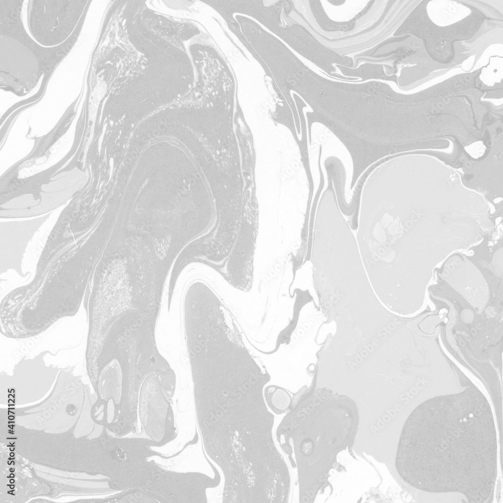Fototapeta premium White marble ink texture on watercolor paper background. Marble gray stone image. Bath bomb effect. Psychedelic biomorphic art.