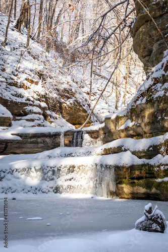 Giants Bathtub area of Matthiessen state park on a cold winter day.  Matthiessen state park, Illinois, USA. photo