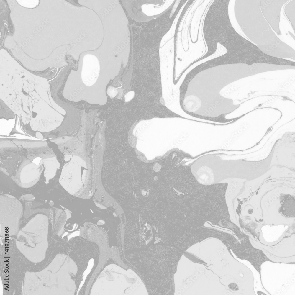 Fototapeta premium White marble ink texture on watercolor paper background. Marble gray stone image. Bath bomb effect. Psychedelic biomorphic art.