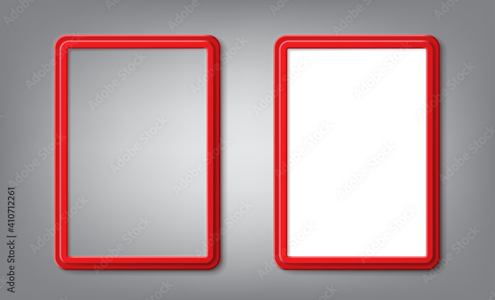 Realistic red frames with rounded corners and shadows are blank mockup