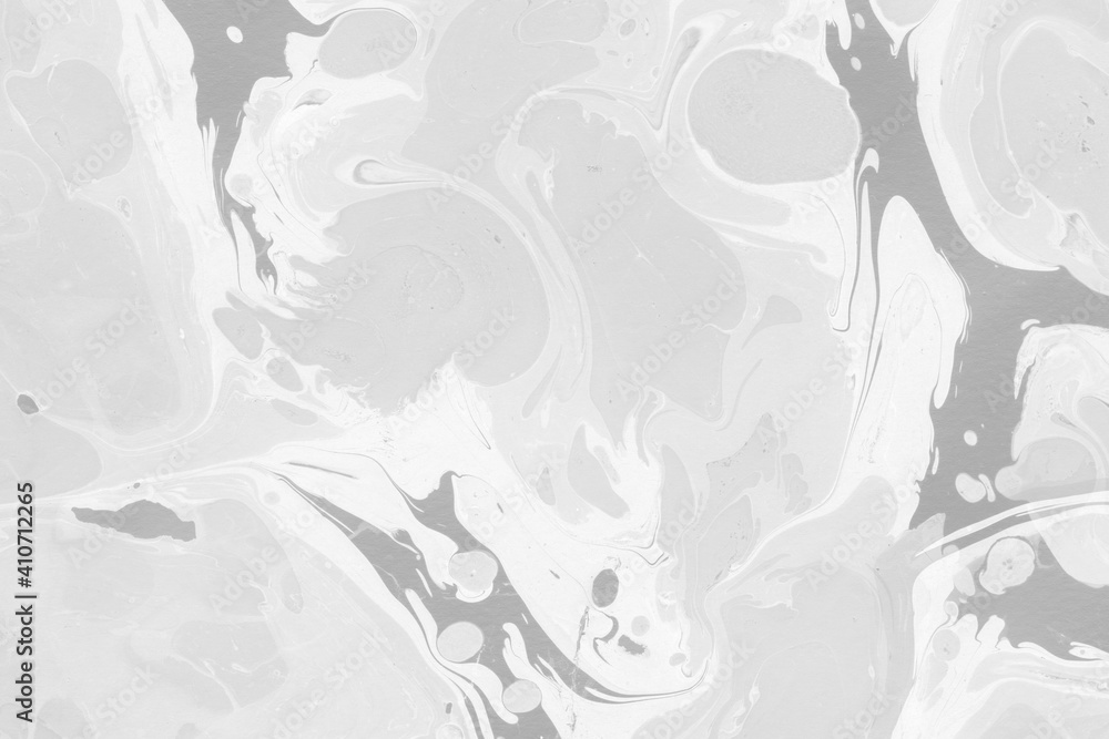 Fototapeta premium White marble ink texture on watercolor paper background. Marble gray stone image. Bath bomb effect. Psychedelic biomorphic art.