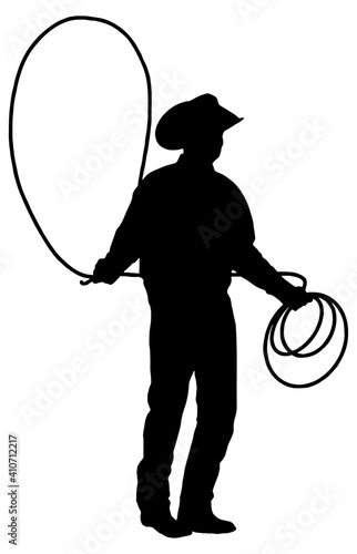 Cowboy with lasso rope silhouette 