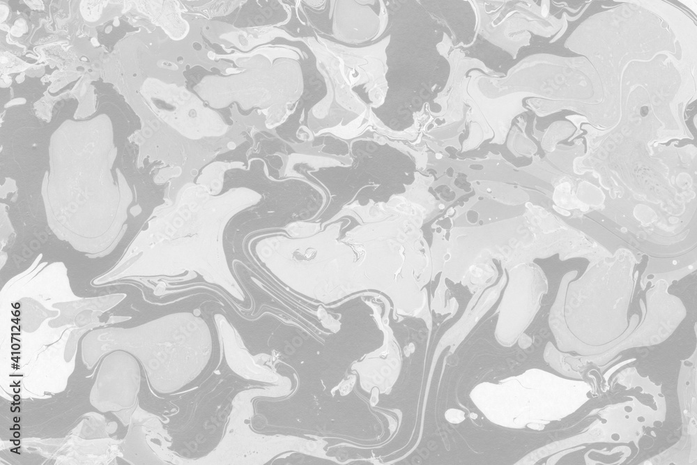 Obraz premium White marble ink texture on watercolor paper background. Marble gray stone image. Bath bomb effect. Psychedelic biomorphic art. 