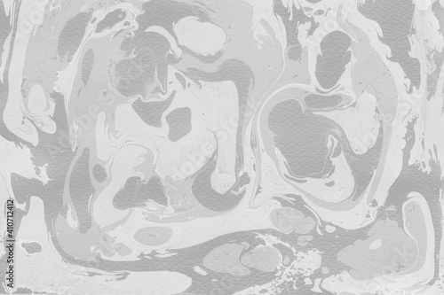 White marble ink texture on watercolor paper background. Marble gray stone image. Bath bomb effect. Psychedelic biomorphic art. 