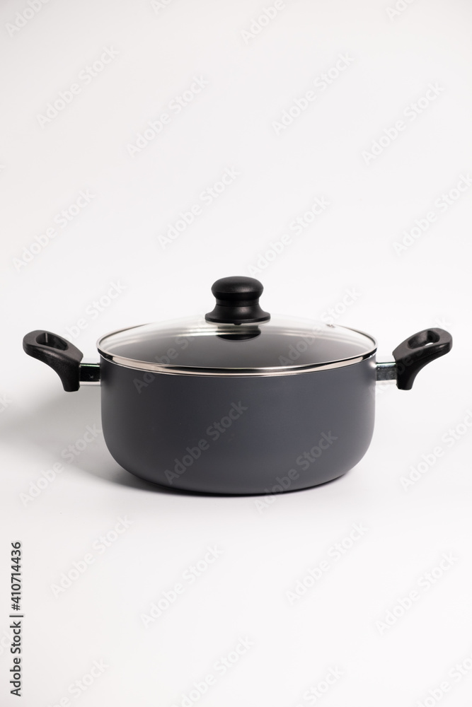 Stainless steel stewpot on white background Stainless steel stewpot on white background