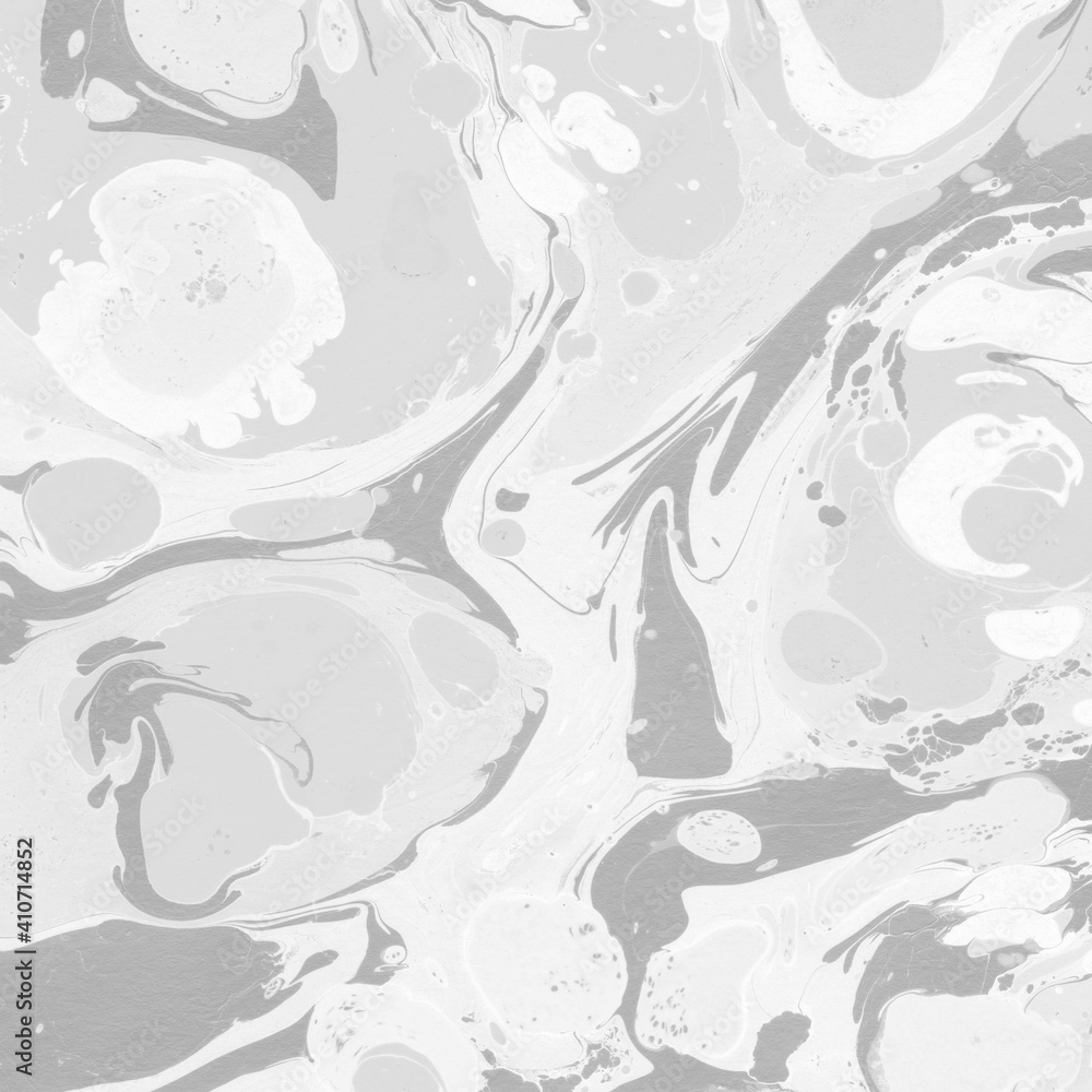 Fototapeta premium White marble ink texture on watercolor paper background. Marble gray stone image. Bath bomb effect. Psychedelic biomorphic art.