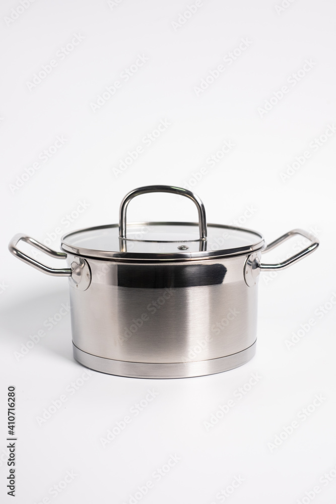 Stainless steel stewpot on white background Stainless steel stewpot on white background