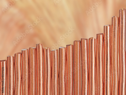 round copper profile, metallic copper background. copper texture