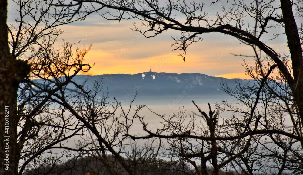 Sunset over Medvednica mountain in Croatia Sunset over Medvednica mountain in Croatia