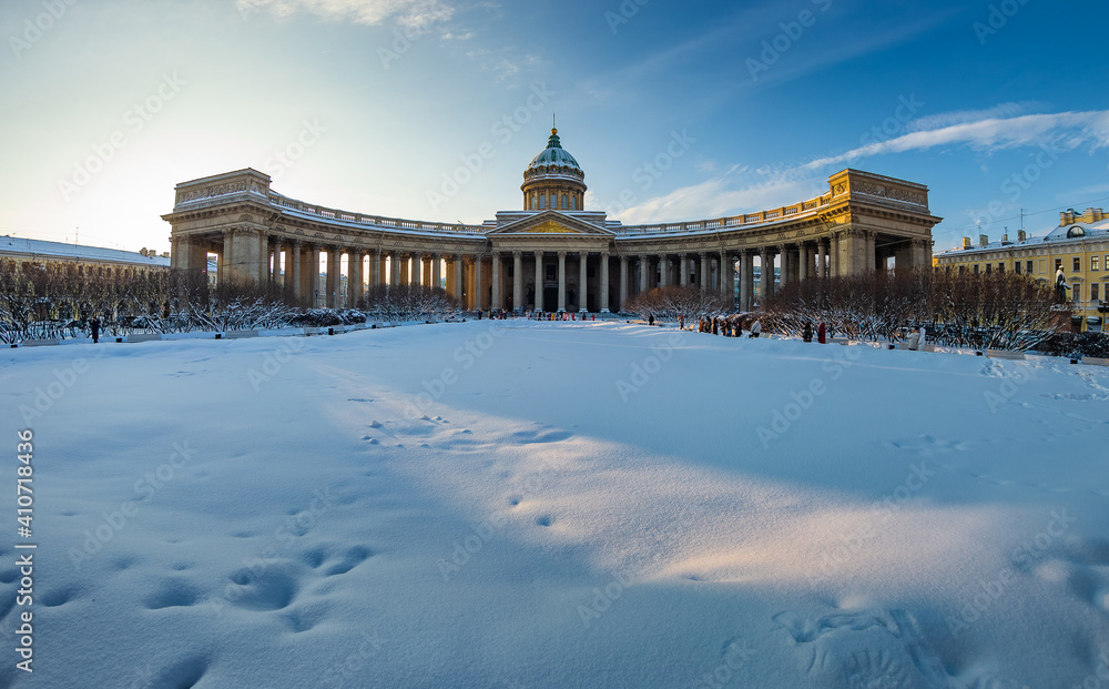 Kazan Cathedral in winter times. Sights of St. Petersburg. Winter in the city on the Neva in Russia