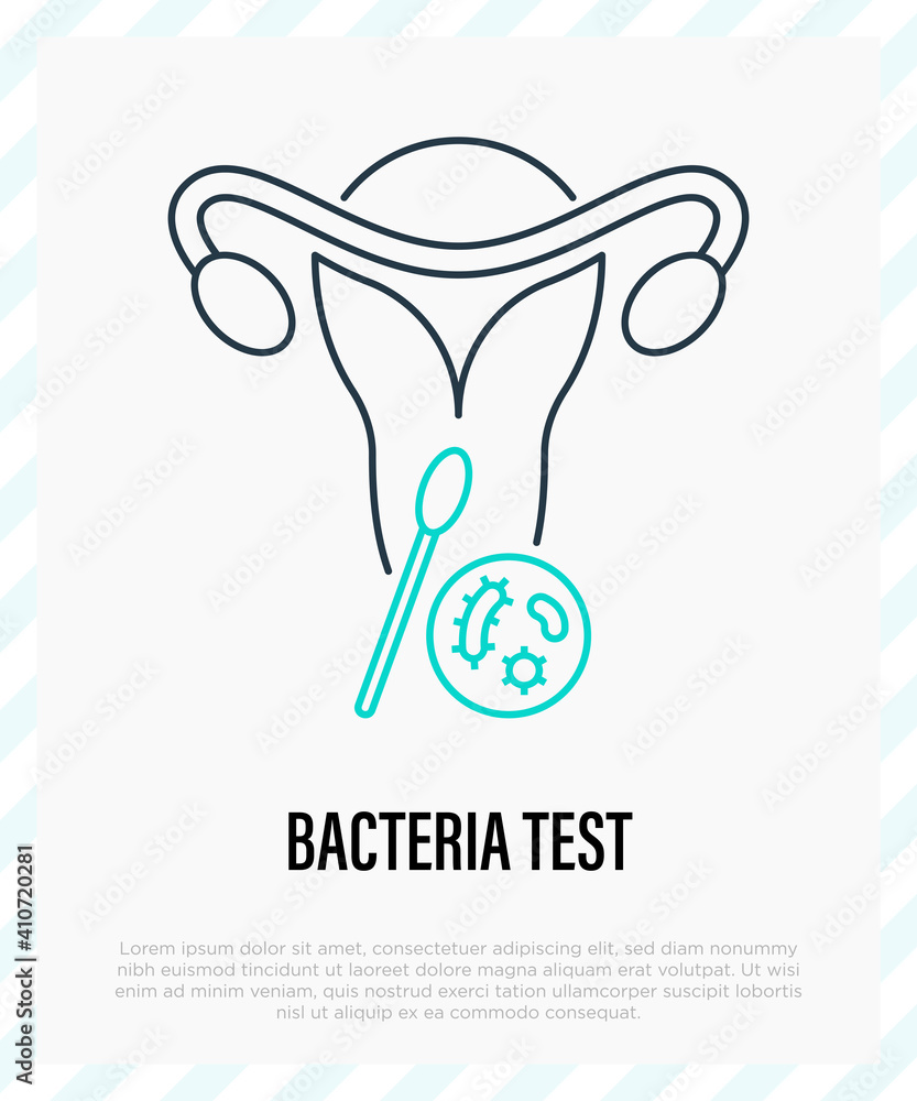 Bacteria test for uterine thin line icon. Gynecology. Diagnostics of