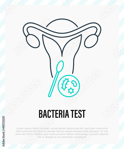 Bacteria test for uterine thin line icon. Gynecology. Diagnostics of infection. Vector illustration.