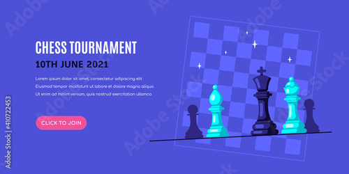 Chess Tournament Banner Template, Flat Vector Illustration