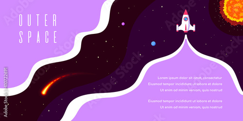 Outer Space Concept Banner Template In Flat Style
