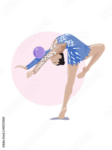 vector beautiful rhythmic gymnast in a pose with ball