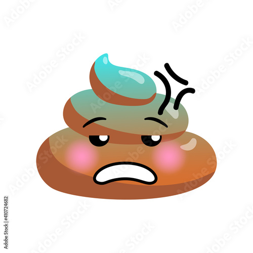 Shit or turd emoji vector icon with unhappy grumpy face feeling boring and tired, isolated illustration in flat cartoon and kawaii style