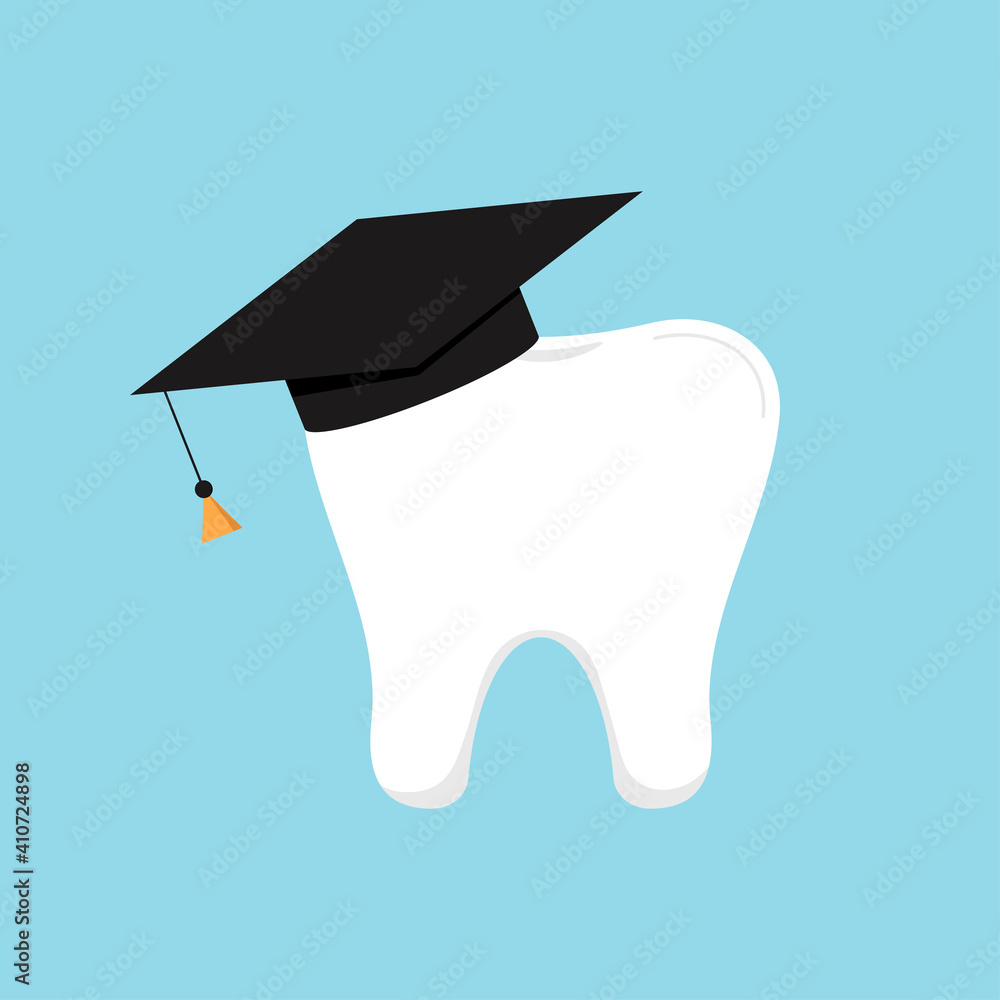 Tooth in graduation hat dental school icon isolated. Vector