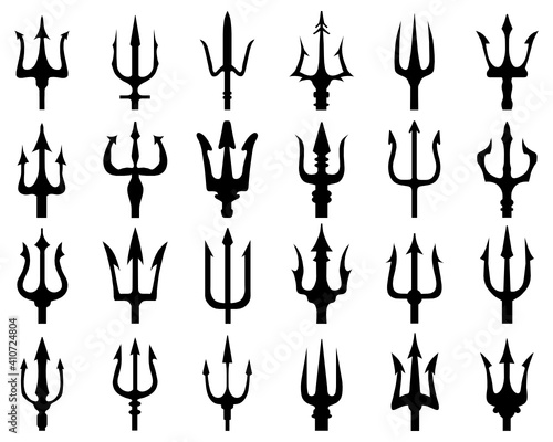 SVG Set of black silhouettes of trident on a white background