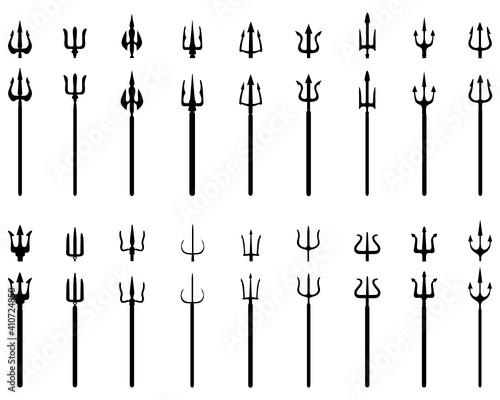 SVG Set of black silhouettes of trident on a white background