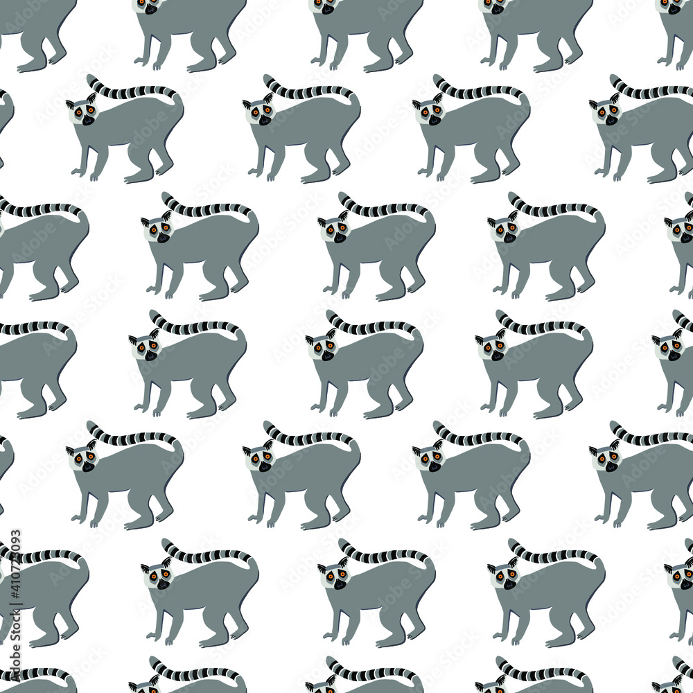 Lemur seamless exotic animal pattern. Vector wild animals isolated on purple background for prints, stickers, icons for social networks, websites. Perfect for fabrics, apparel, wallpaper, gift Lemur seamless exotic animal pattern. Vector wild animals isolated on purple background for prints, stickers, icons for social networks, websites. Perfect for fabrics, apparel, wallpaper, gift
