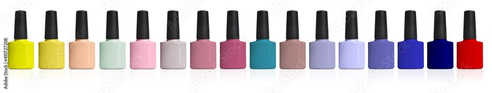 Set of nail polishes on a white isolated background Set of nail polishes on a white isolated background
