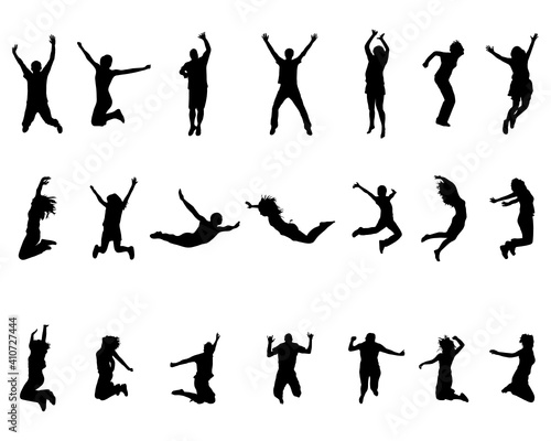 SVG Black silhouettes of jumping on a white background