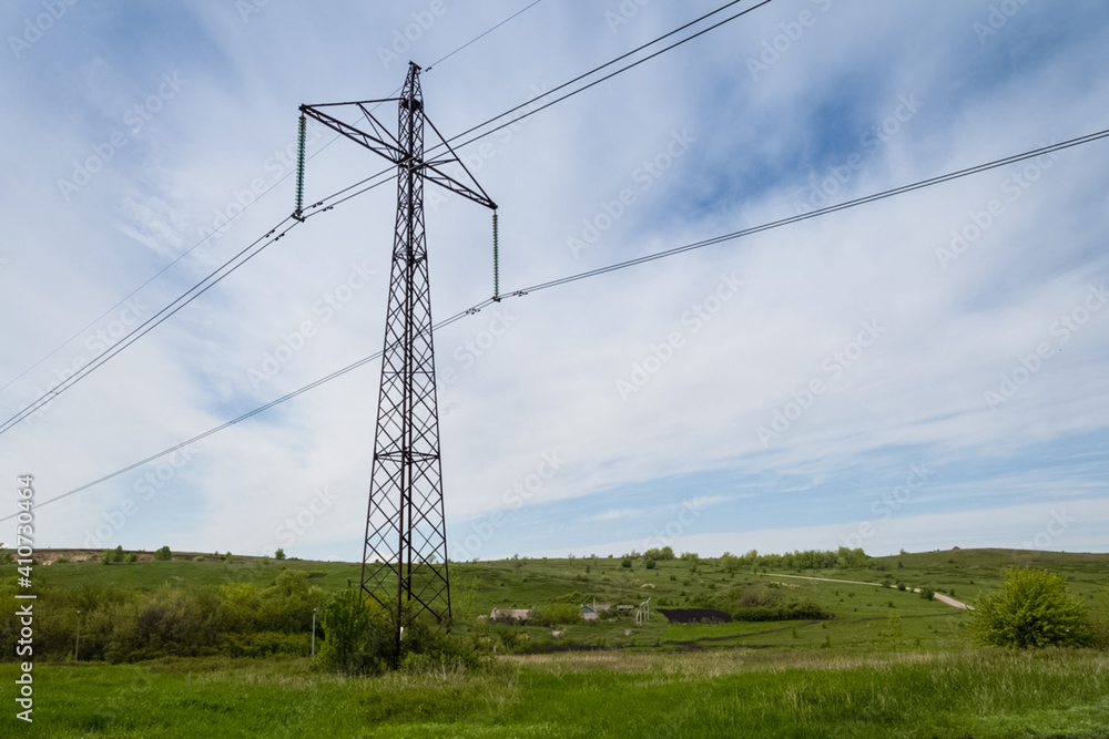 Power line supports. Electricity transmission Power line supports. Electricity transmission