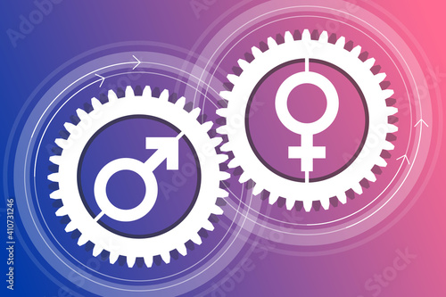 Rotating gears with male and female gender symbols