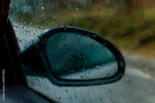 Car trip on rainy day