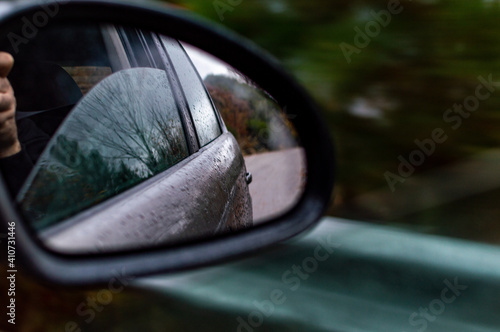 Car trip on rainy day