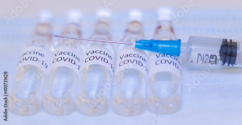 coronavirus vaccine. sars-cov-2 COVID-19. Some ampoules with ncov-2019 vaccine