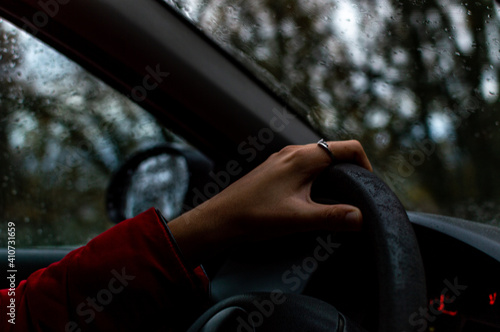 Car trip on rainy day