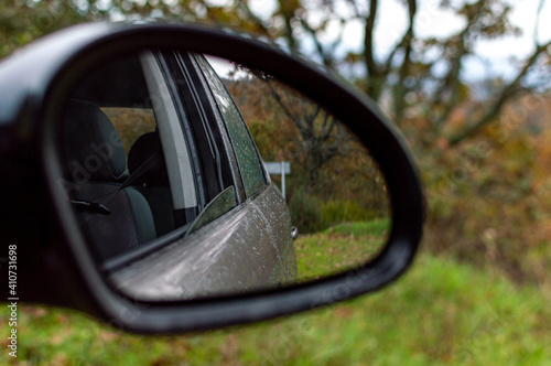 Car trip on rainy day
