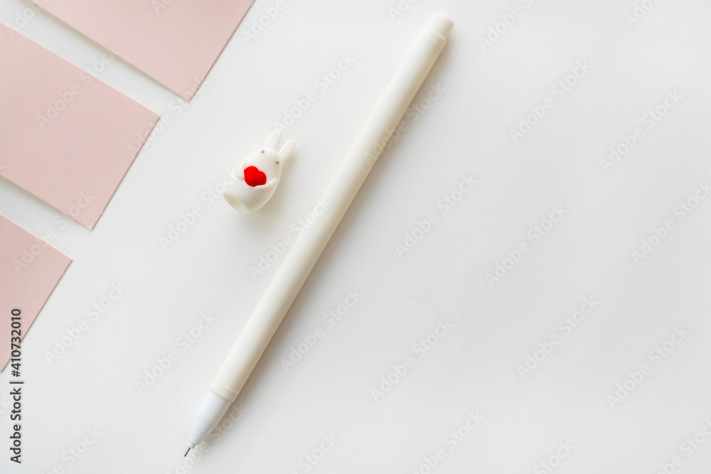 Valentines day rabbit hold red heart Holidays card with copy space. Flat lay. Valentines day rabbit hold red heart Holidays card with copy space. Flat lay.