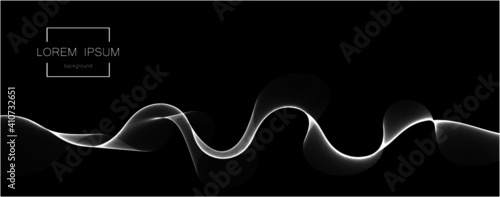 Elegant abstract flow wave background. Abstraction with white waves. Modern panoramic background. Black background