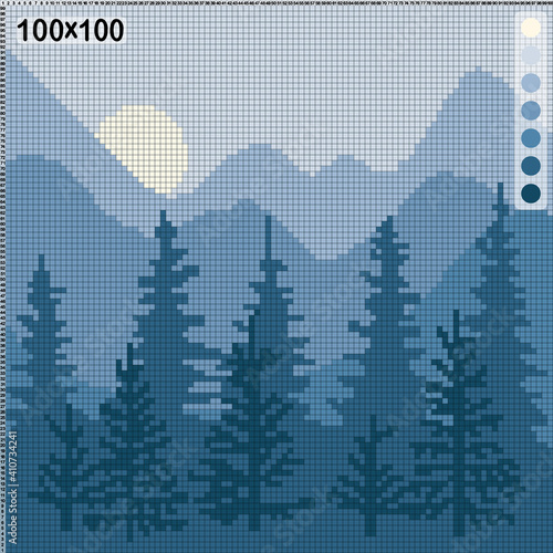 scheme for embroidery or knitting - mountains and trees