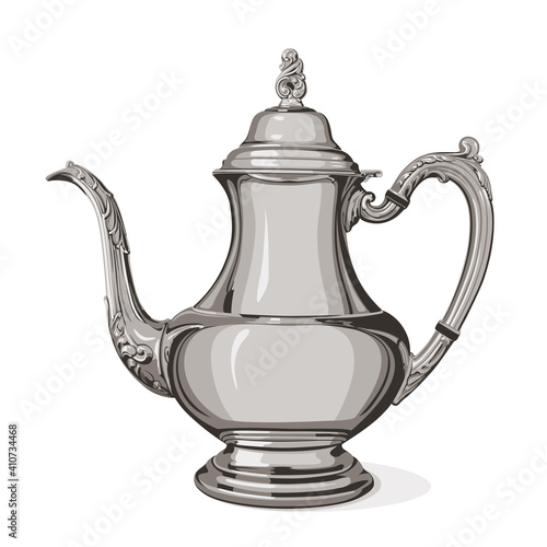A vector silver vintage teapot isolated on white
