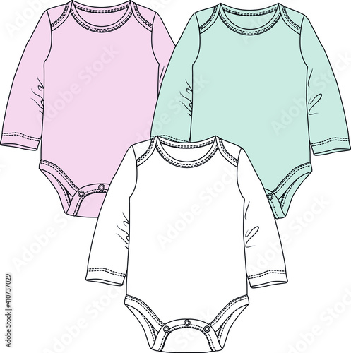 Baby Bodysuit design Flat Sketch Template. vector illustration