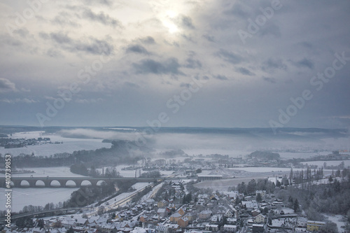 Sonnenaufgang im Winter in Jena, Winterlandschaft, Blick vom Steinbruch in Jena, Thüringen, Deutschland  © Mark Lämmchen 