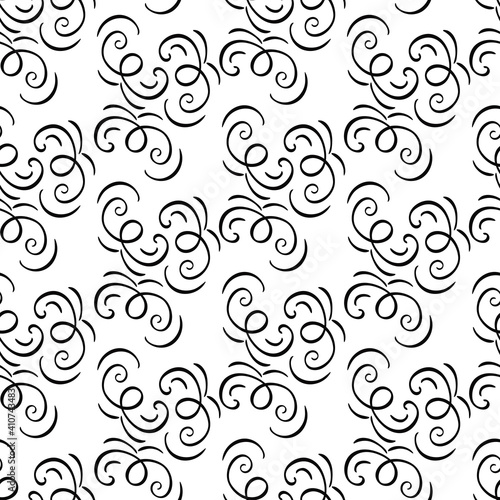 Abstract vector texture. Black and white. Calligraphic swirls on a white background. Design for wrapping paper,invitations, banners, cards. 