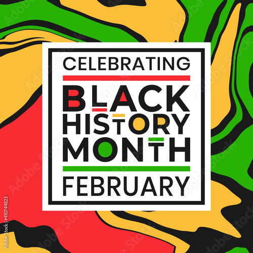 Celebrating Black History Month February banner with colorful liquid paint effect background. Vector illustration of design template for national holiday poster or card