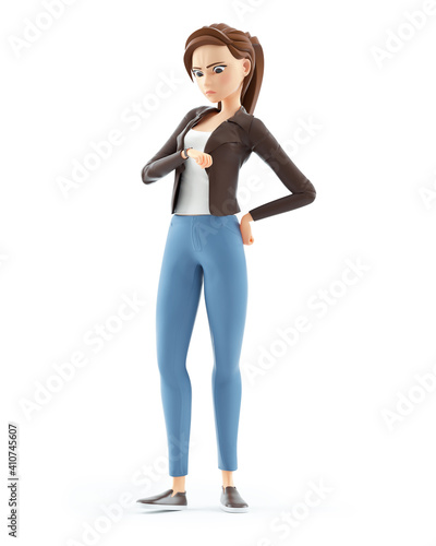 Fotografija 3d cartoon woman watching time