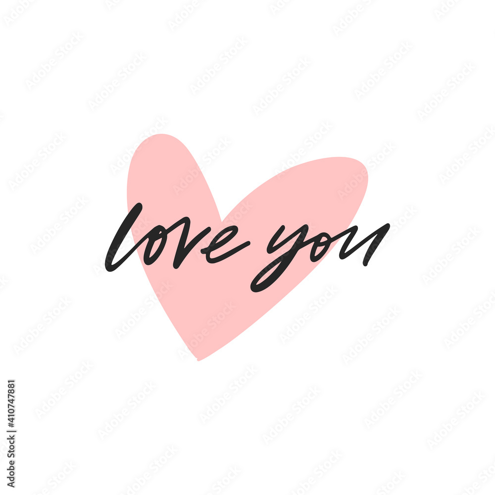 Love you vector calligraphy quote. Valentines day handwritten lettering