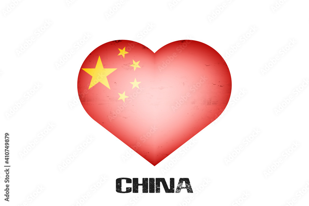 Obraz premium Heart with chinese national flag colors. Flag of China in the form of a heart made on an isolated background. Design pattern for greeting card on an Valentines day. Vector illustration