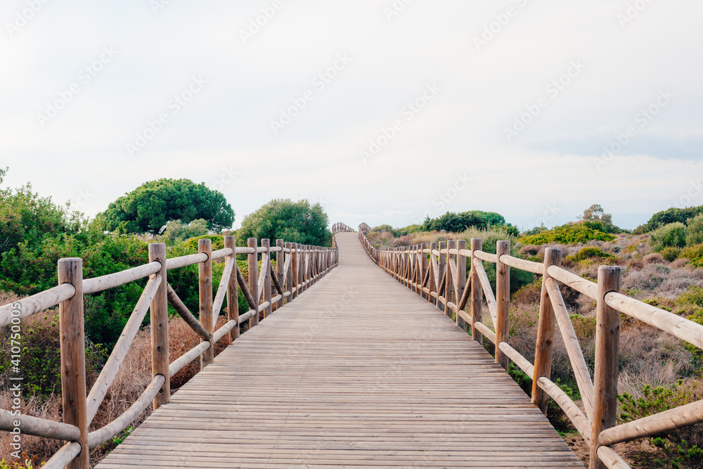 Dunas de Artola - Natural Park in Marbella, Costa del Sol, Spain. Wood path , touristic atraction.