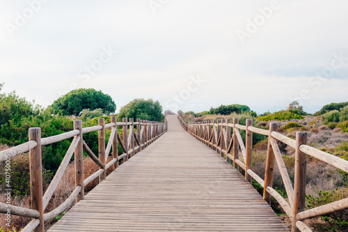 Dunas de Artola - Natural Park in Marbella, Costa del Sol, Spain. Wood path , touristic atraction. © Ekaterina