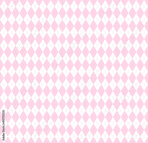 Valentines day Argyle plaid. Scottish pattern in pink and white rhombuses. Scottish cage. Traditional Scottish background of diamonds. Seamless fabric texture. Vector illustration